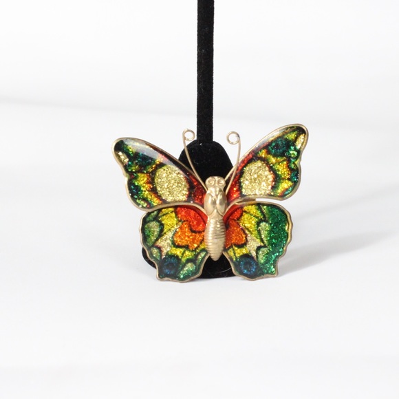 Vintage gold butterfly brooch pin multi colored - Picture 2 of 4